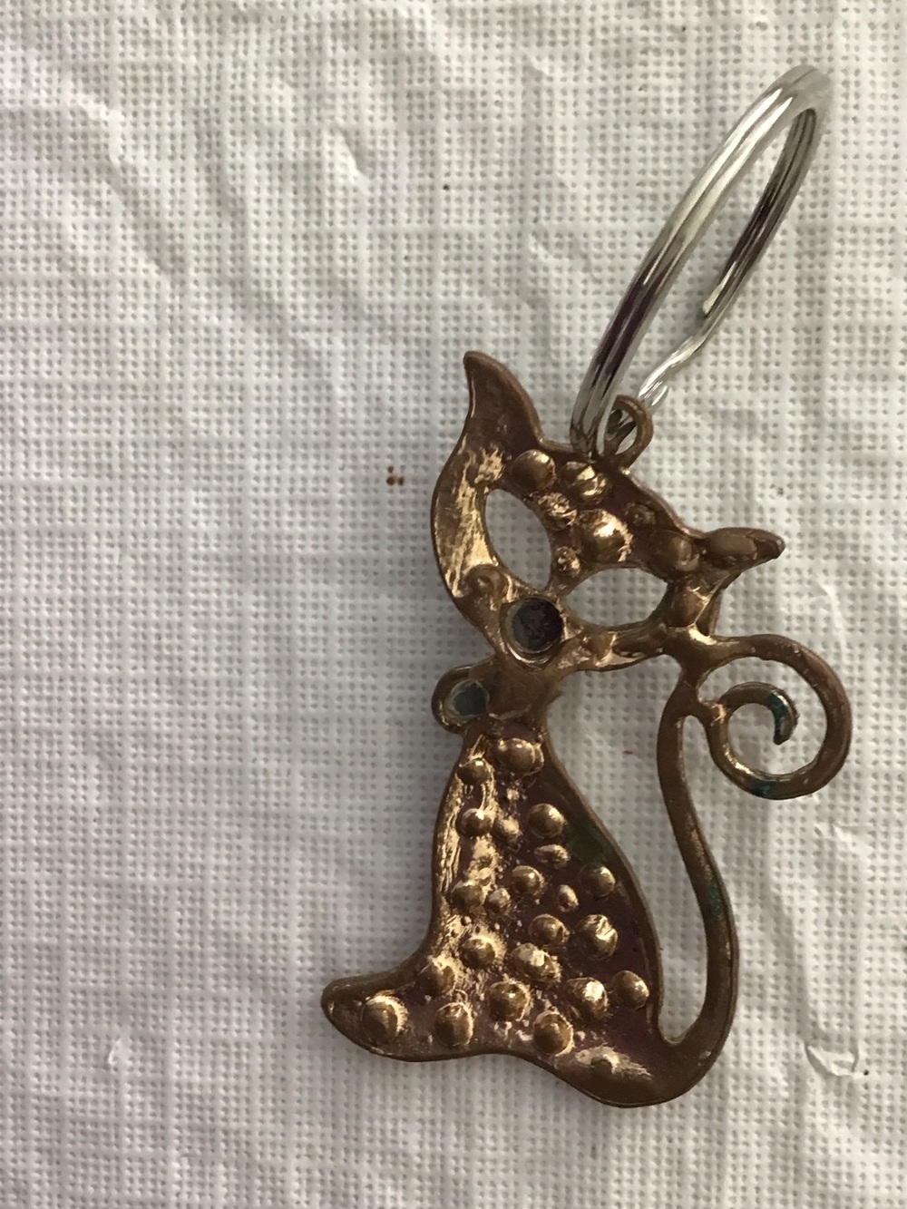 Vintage Rhinestone Cat Keychain Gold Tone - Picture 4 of 4